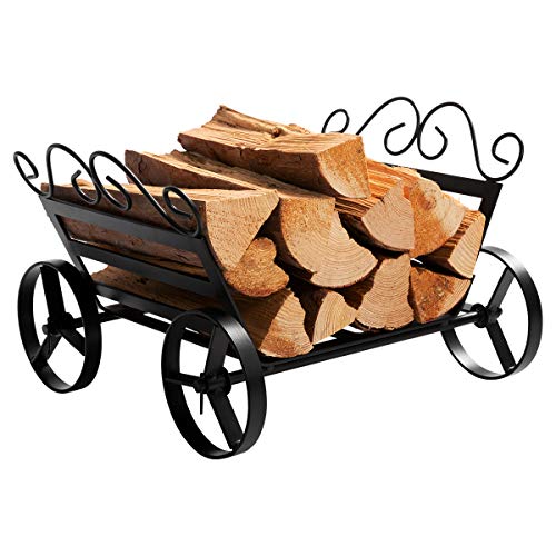 DOEWORKS Fireplace Log Rack Decorative Wheels Fire Wood Carriers Heavy Duty Firewood Holder Stand for IndoorOutdoor Fire Place